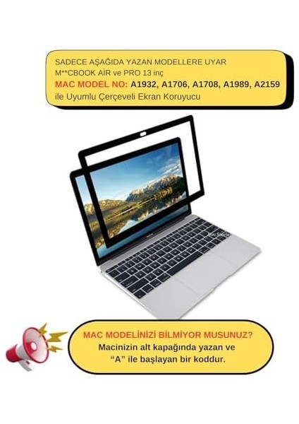 Ekran Air Pro 13 Inç Çerçeveli Glare A1708 A1706 A1989 A2159 A1932 ile Uyumlu Şeffaf modelleri