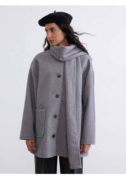 Yeni Sezon Bisiklet Yaka Atkılı Kadın Kaşe Kaban