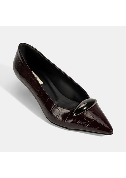 Kadın Bordo Kroko Baskılı Deri Topuklu Ayakkabı indirimleri