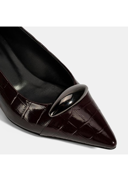 Kadın Bordo Kroko Baskılı Deri Topuklu Ayakkabı