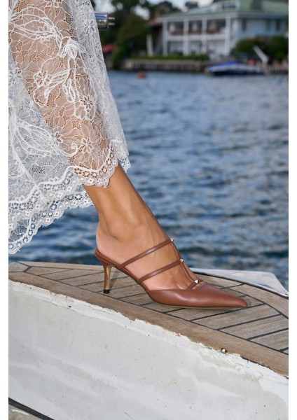 Lusha Taba Hakiki Deri Kadın Topuklu Terlik