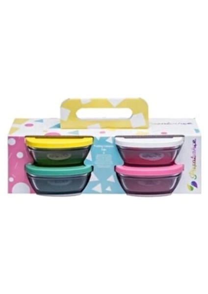 4'lü Saklama Kabı Cam Malzeme ile 310 cc Kapasite Renkli Kapaklı Tasarım fiyatları