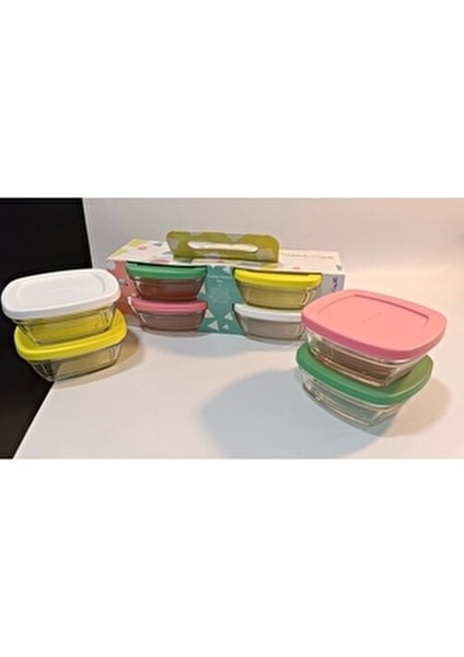 4'lü Saklama Kabı Cam Malzeme ile 310 cc Kapasite Renkli Kapaklı Tasarım modelleri