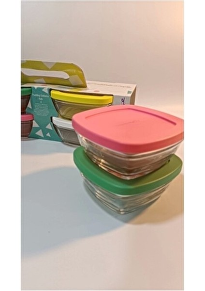 4'lü Saklama Kabı Cam Malzeme ile 310 cc Kapasite Renkli Kapaklı Tasarım fırsatları