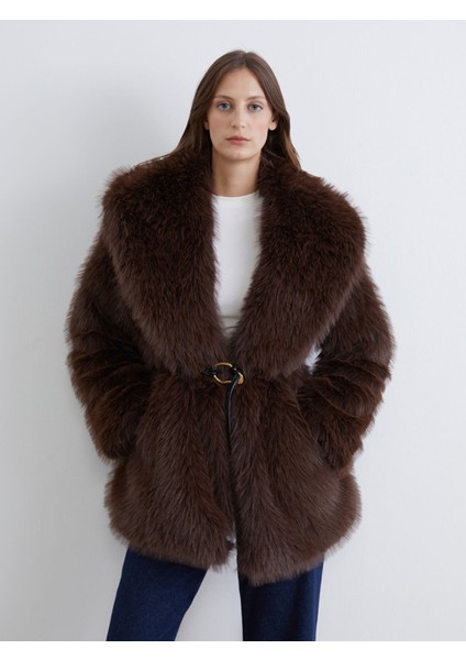 Yeni Sezon Şal Yaka Oversize Kadın Kürk Kaban