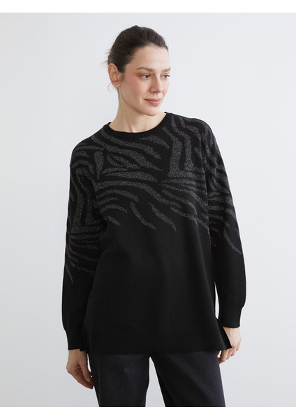 Yeni Sezon Bisiklet Yaka Desenli Kadın Triko Kazak