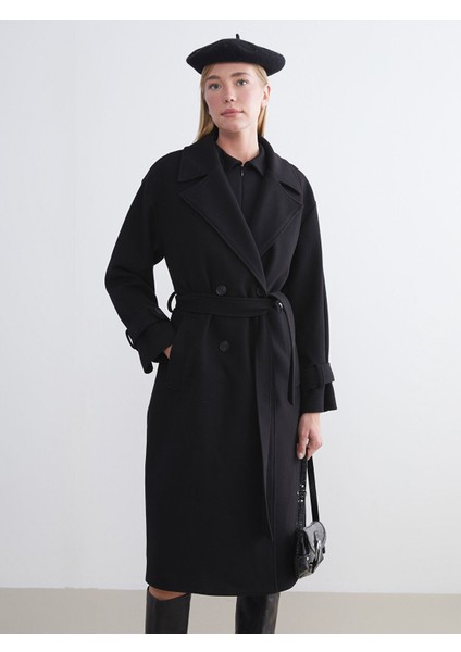 Yeni Sezon Kruvaze Yaka Kadın Kaşe Kaban