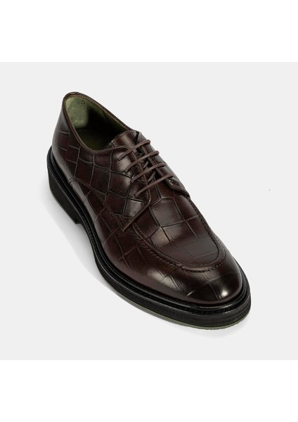 Erkek Kahve Bağcıklı Kroko Baskılı Deri Klasik Ayakkabı indirimleri
