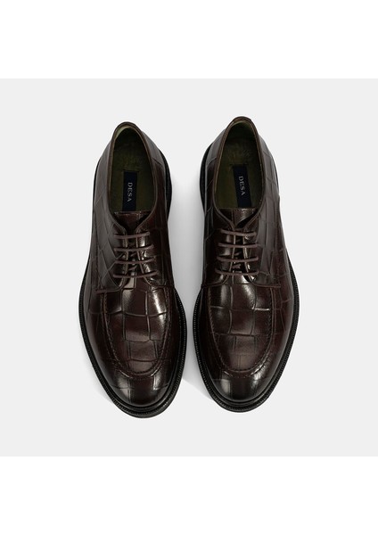 Erkek Kahve Bağcıklı Kroko Baskılı Deri Klasik Ayakkabı