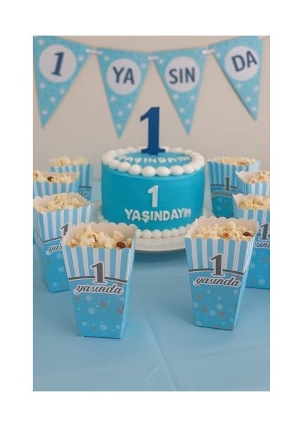 Yaş Erkek Doğum Günü Mavi Mısır Kutusu – 8 Adet Mısır Kutusu Parti Süsleme ve Sunum Kutusu fiyatları