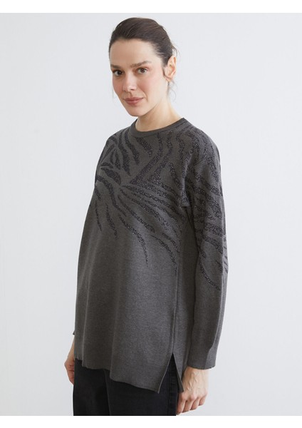 Yeni Sezon Bisiklet Yaka Desenli Kadın Triko Kazak