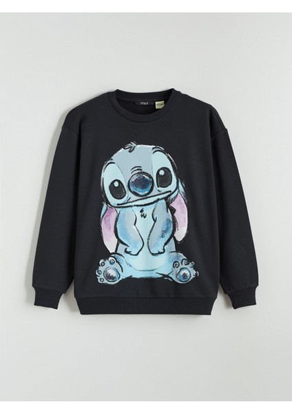 Yeni Sezon Stitch Baskılı Oversize Kadın Kalın Sweatshirt