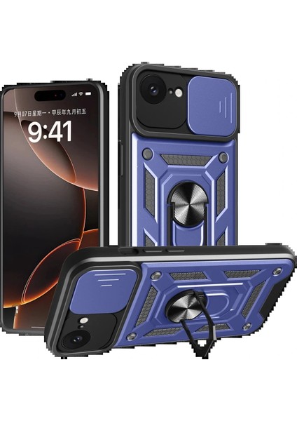 iPhone 16E Kılıf Pars Lens Yüzüklü Silikon - Lacivert