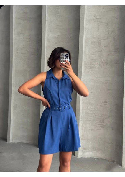 Yzlal Yakalı Şort Tulum Mavi (Beden: Xl) fiyatları