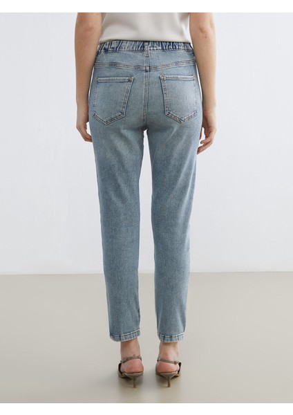 Yeni Sezon Beli Lastikli Mom Fit Kadın Jean Pantolon fırsatları