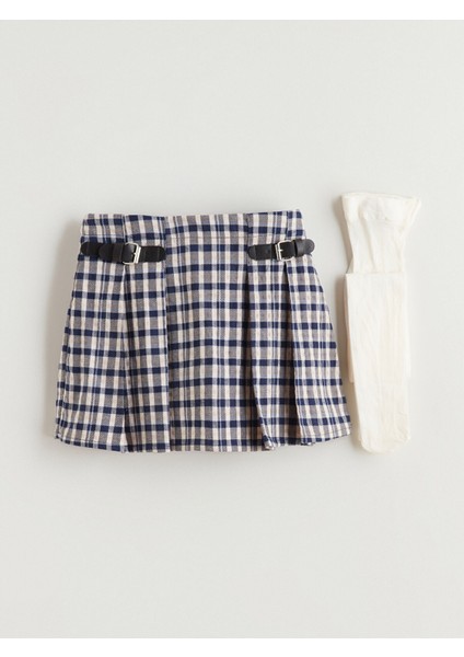 Yeni Sezon Beli Lastikli Kız Çocuk Şort Etek ve Külotlu Çorap