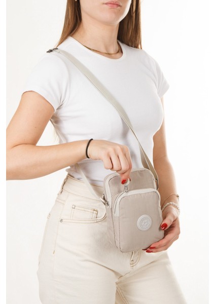 Kadın Telefon Bölmeli Çapraz El ve Omuz Çantası – Bej – NEW362