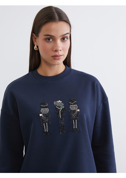 Yeni Sezon Işlemeli Kadın Kalın Sweatshirt Tunik