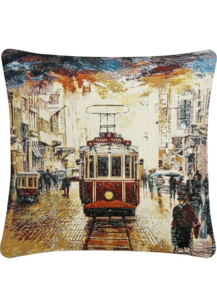 Jakarlı Dokuma Goblen Kırlent Kılıfı – 45X45 cm Biyeli ve Çift Taraflı Dekoratif Yastık