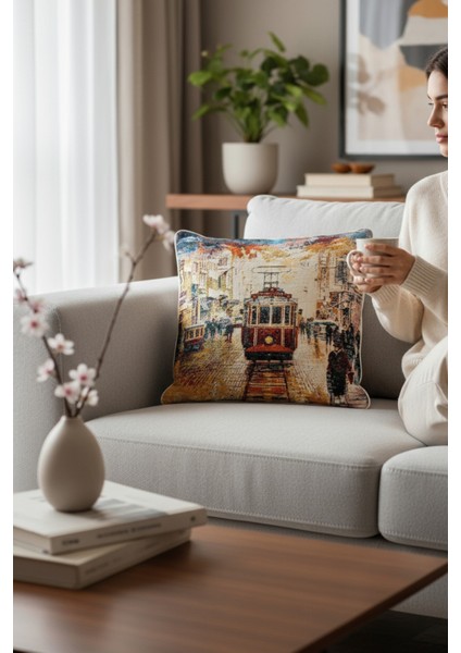 Jakarlı Dokuma Goblen Kırlent Kılıfı – 45X45 cm Biyeli ve Çift Taraflı Dekoratif Yastık fiyatları