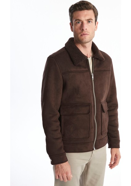 Yeni Sezon Standart Kalıp Gömlek Yaka Süet Erkek Mont