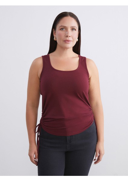 Yeni Sezon Büyük Beden Kare Yaka Büzgülü Kadın Atlet 2'li modelleri