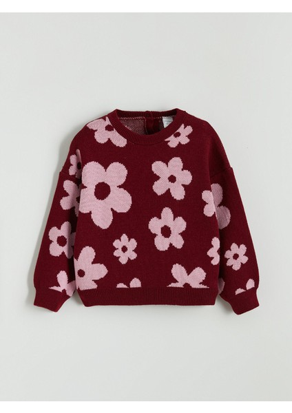 Yeni Sezon Çiçek Desenli Kız Çocuk Triko Kazak