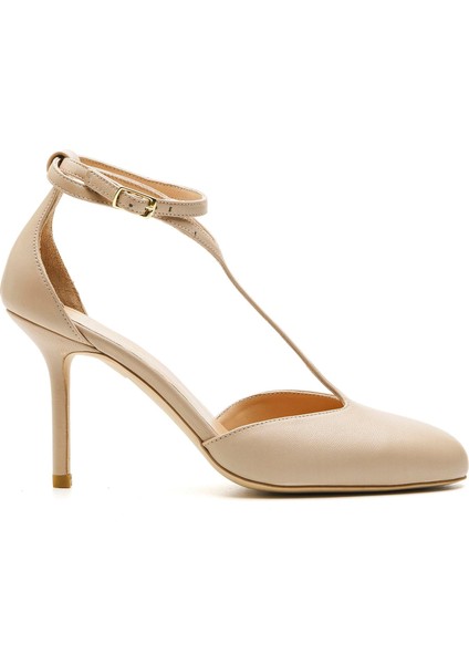 Emba Bej Hakiki Deri Kadın Stiletto & Abiye