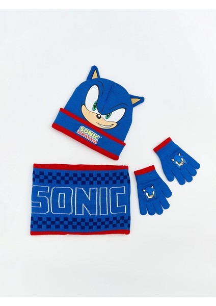 Yeni Sezon Sonic Baskılı Erkek Çocuk Atkı Bere ve Eldiven