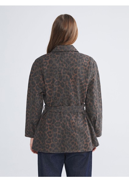 Yeni Sezon Leopar Desenli Kuşaklı Kadın Jean Ceket fırsatları