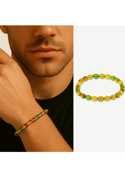 Su Yeşili Natural Form Doğal Damla Kehribar Erkek Bileklik modelleri