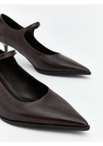Yeni Sezon Deri Görünümlü Sivri Burun Kadın Topuklu Ayakkabı modelleri