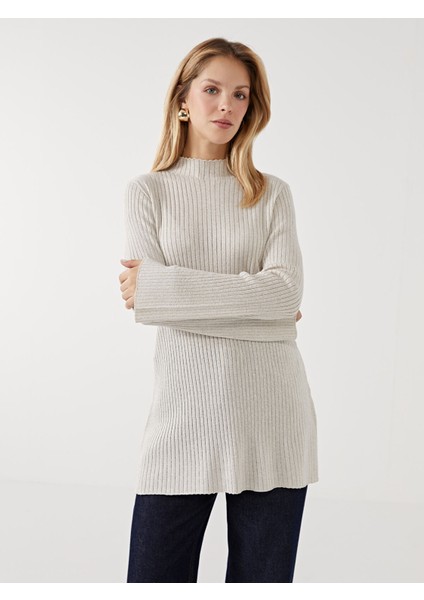 Yeni Sezon Yarım Balıkçı Yaka Parlak Görünümlü Kadın Triko Tunik