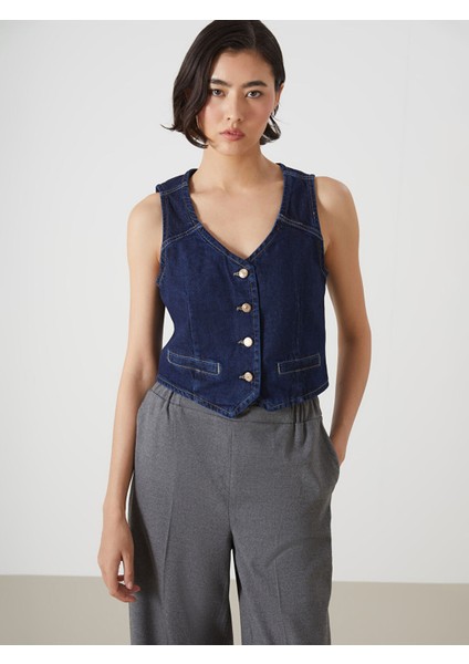 Yeni Sezon V Yaka Kadın Jean Yelek