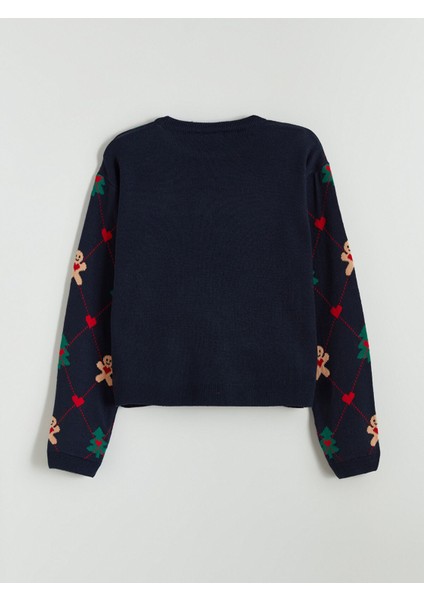 Yeni Sezon Bisiklet Yaka Yılbaşı Temalı Kız Çocuk Triko Kazak modelleri