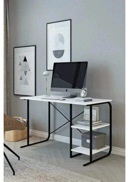 Çalışma Masası Metal Bilgisayar Laptop Masası 2 Raflı Ders Çalışma Ofis Masası