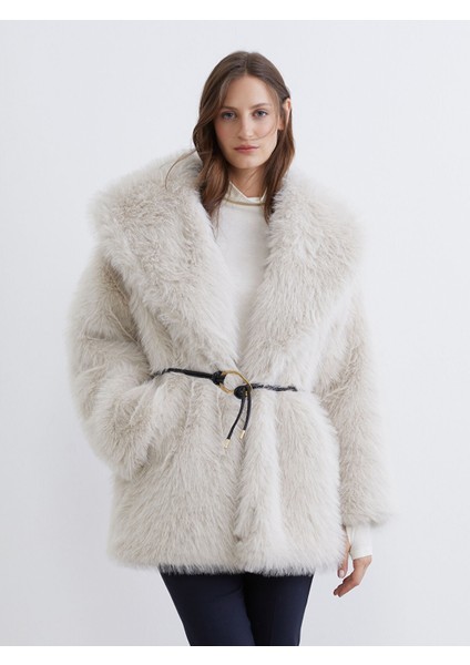 Yeni Sezon Şal Yaka Oversize Kadın Kürk Kaban