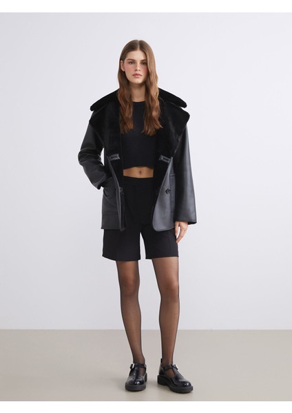 Yeni Sezon Kruvaze Yaka Kadın Deri Görünümlü Mont fiyatları