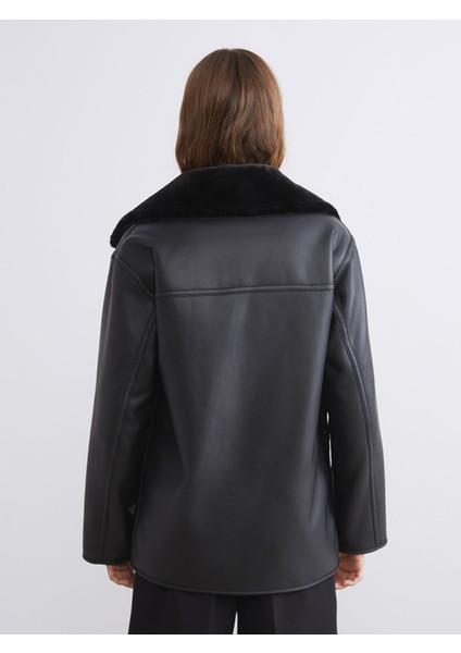 Yeni Sezon Kruvaze Yaka Kadın Deri Görünümlü Mont indirimleri