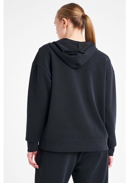 25N-2103 Kadın Fermuarlı Kapüşonlu Sweatshirt - Siyah indirimleri