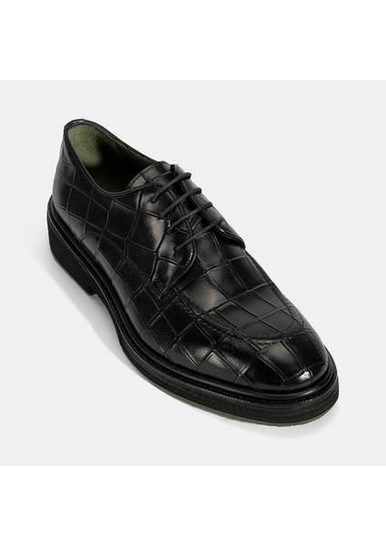 Erkek Siyah Bağcıklı Kroko Baskılı Deri Klasik Ayakkabı indirimleri