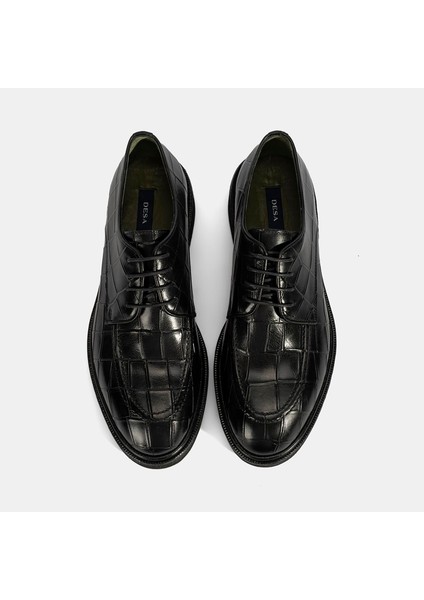 Erkek Siyah Bağcıklı Kroko Baskılı Deri Klasik Ayakkabı