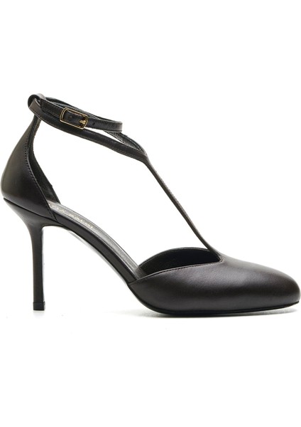 Emba Kahve Hakiki Deri Kadın Stiletto & Abiye
