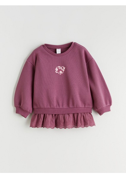 Yeni Sezon Bisiklet Yaka Uzun Kollu Kız Çocuk Sweatshirt