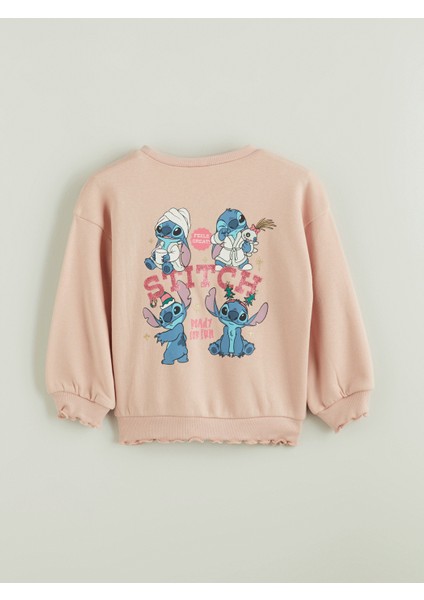 Yeni Sezon Bisiklet Yaka Lilo ve Stitch Baskılı Kız Çocuk Sweatshirt