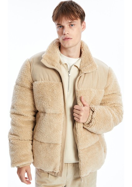 Yeni Sezon Standart Kalıp Dik Yaka Pelüş Erkek Mont