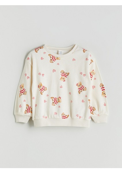 Yeni Sezon Bisiklet Yaka Baskılı Kız Çocuk Kalın Sweatshirt