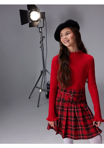 Yeni Sezon Dik Yaka Desenli Kız Çocuk Triko Kazak