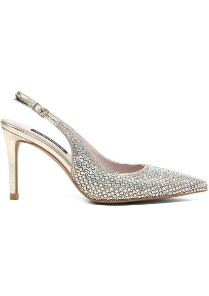 Kadın Altın Taşlı İnce Topuklu Abiye Ayakkabı