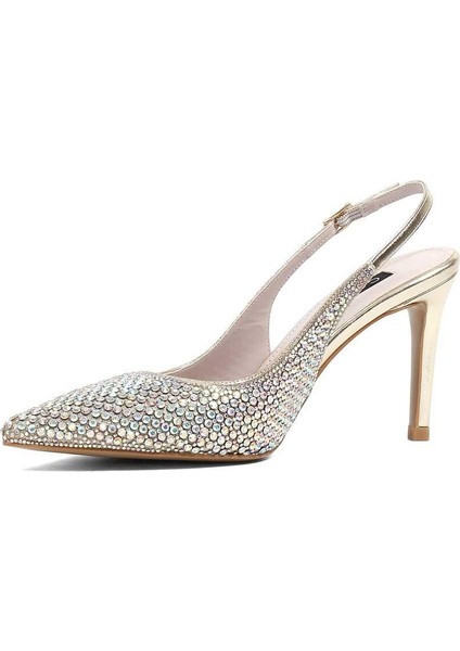 Kadın Altın Taşlı İnce Topuklu Abiye Ayakkabı modelleri